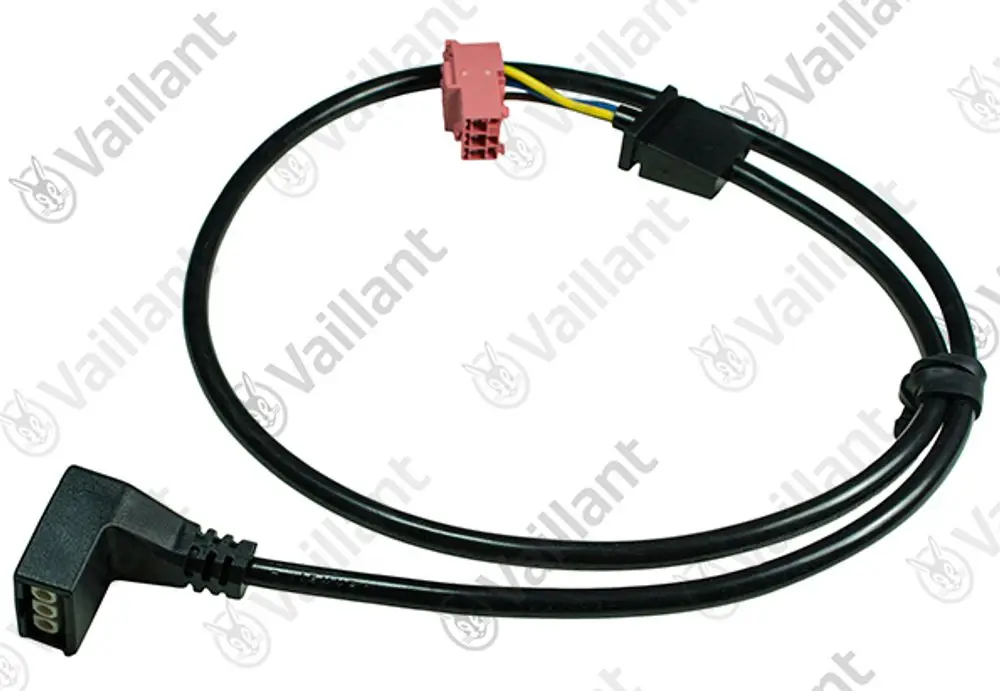 Vaillant Kabel mit mehreren Anschlüssen, bestehend aus einem abgewinkelten Steckverbinder und einem weiteren Stecker in einer flexiblen Hülle.